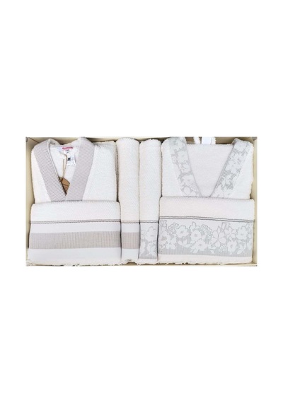 Özdilek Romantic Touch Aile Bornoz Seti Bej Yeşil