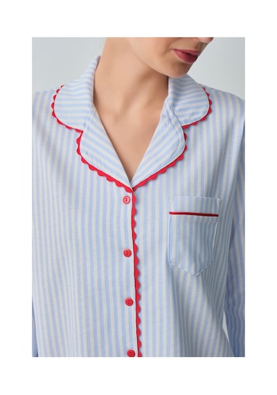 Suwen Tiny Gömlek Yaka Pamuklu Pijama Takımı Wsh105100081196 Mavi