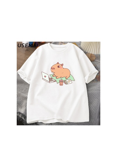 Tarzsokak Capybara Kullanımı Bilgisayar Tshirt Erkekler Komik Gevşek Pamuklu Üst Giyim Rahat Yaz Giysil Beyaz