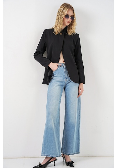 Bigdart Kadın Tek Düğmeli Oversize Blazer Ceket 0749 - Siyah