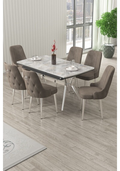 Canisa Nis Serisi 89x150 Açılabilir Lak Panel Rampla Gri Krom Ayak Masa Takımı Ve 6 Cappucino Sandalye Masa Rampla Gri Sandalye Cappucino Krom Ayak Canisa Nis Serisi 89x150 Açılabilir Lak Panel Rampla Gri Krom Ayak Masa Takımı Ve 6 Cappucino Sandalye Masa Rampla Gri Sandalye Cappucino Krom Ayak
