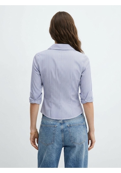 LTB Skinny Fit Belden Oturtmalı Çizgili Mavi Gömlek