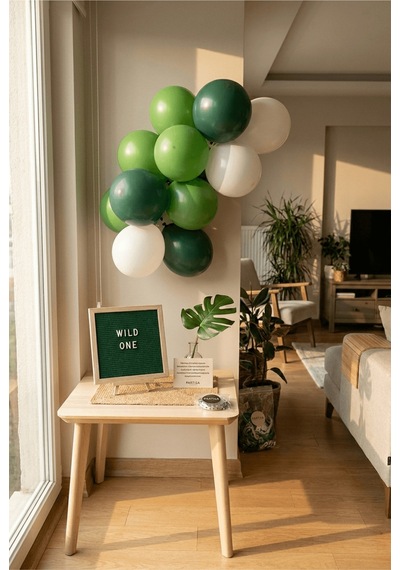 Safari Jungle Doğum Günü Süsleme Mini Set Keçe Yazı Panosu Standlı Balon Zincirli Çocuk