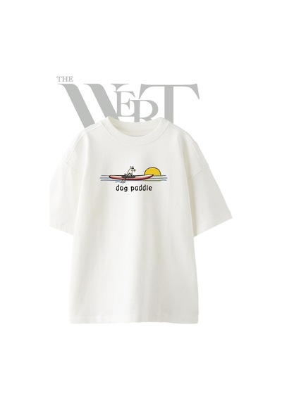 Thewert Dog Paddle Tasarım Baskılı Ünisex Beyaz Oversize T-shirt