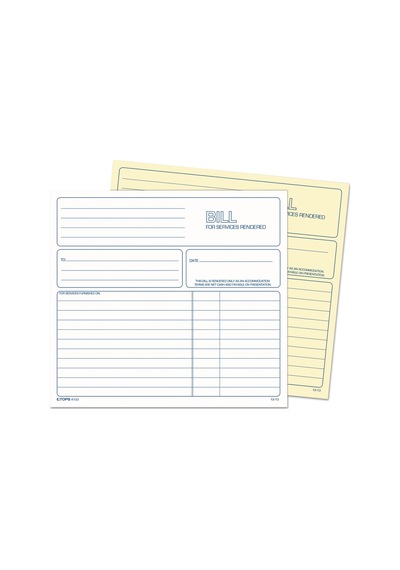 2-part Carbonless Bill For Services Rendered Book, 22cm X 21cm, 50 Sheets, White, 4133
