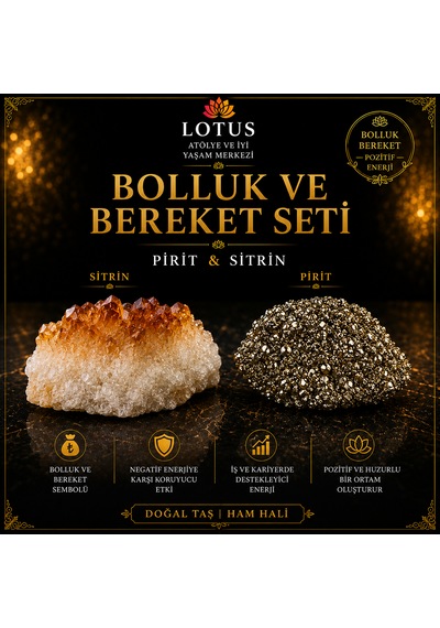 Bolluk Ve Bereket Doğal Taş Seti Pirit Ham Taşı & Sitrin Kristal Kümesi Pir-sit