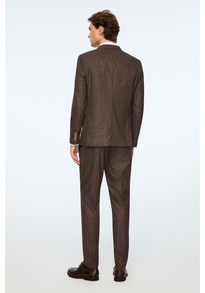 Morven Erkek Kahve Keten Trend Çizgili Slim Fit Sivri Yaka Kruvaze Takım Elbise 26ys001001400 Kahve