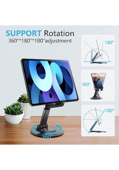 Ayarlanabilir Masaüstü Telefon Ve Tablet Standı Kaymaz Silikon Destekli, Yükseklik Ve Açı Ayarlı, Katlanabili