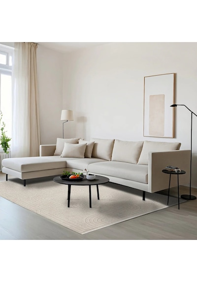 Bespoky Amelie Dizayn Geometrik Modern Salon Halısı Makine Dokuma Bej