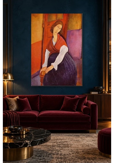 Fida Modigliani Kırmızı Şallı Jeanne Hébuterne Canvas Tablo Çok Renkli