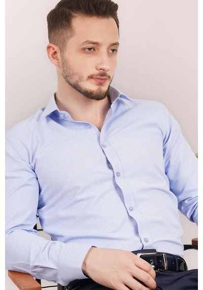 Mavi Gölge Desenli Slimfit Erkek Gömlek Mavi