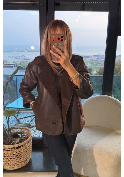 My Loore Kahve Düğmeli Süet Ceket Kahverengi Kahverengi