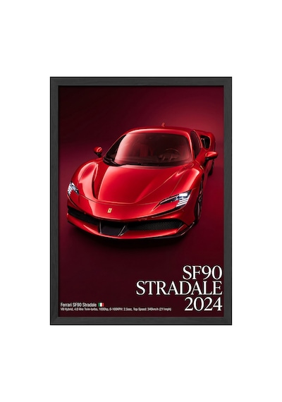 Ferrari Sf90 Stardale 2024 Siyah Ahşap Çerçeveli Poster, Dekoratif Araba Duvar Tablosu