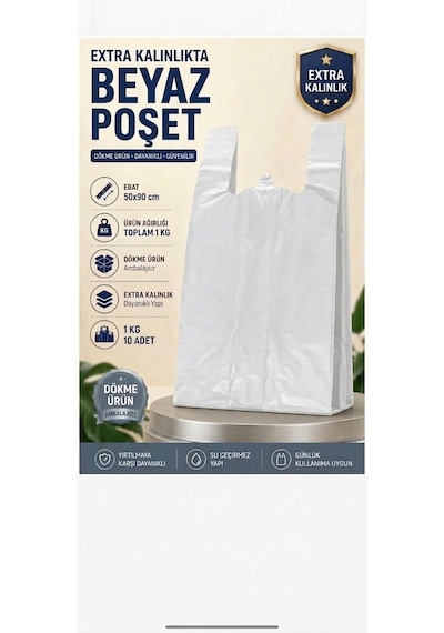 50x90 Beyaz Atlet Poşet Mağaza Ve Kasap Poşeti