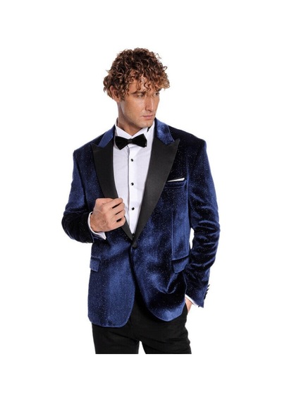 Wessi Simli Slim Fit Kadife Erkek Smokin Ceket -Lacivert