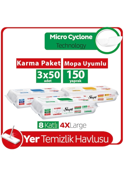 Sleepy Easy Clean Mopa Uyumlu Yer Temizlik Havlusu&Mendili Karma Paket 3x50 (150 Yaprak)