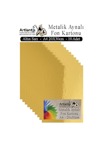 Metalik Aynalı Fon Kartonu 10 Lu A4 20x30 Cm 1 Paket Okul Sınıf Dekoratif Pırıltılı Folyo Kağıt Dekoratif Anasınıfı Kreş Sarı