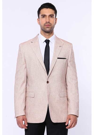 Wessi Kendinden Desenli Açık Sarı Slim Fit Ceket Sarı
