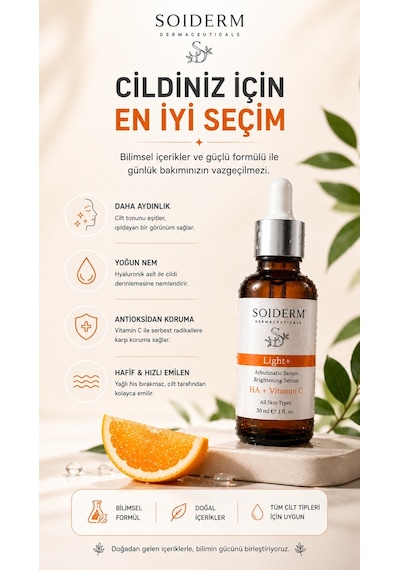 Soiderm Light+ Aydınlatıcı Serum - Hyalüronik Asit + Vitamin C