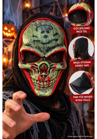 Kuru Kafa Korku Maskesi Kırmızı Yeşil Halloween Cadılar Bayramı Parti Kostüm Maskesi Çok Renkli