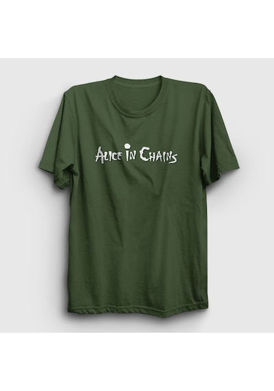 Presmono Unisex Alice In Chains T-shirt Haki