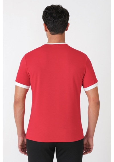 Efor Slim Fit Bisiklet Yaka Kırmızı-ekru Tişört Ts 932