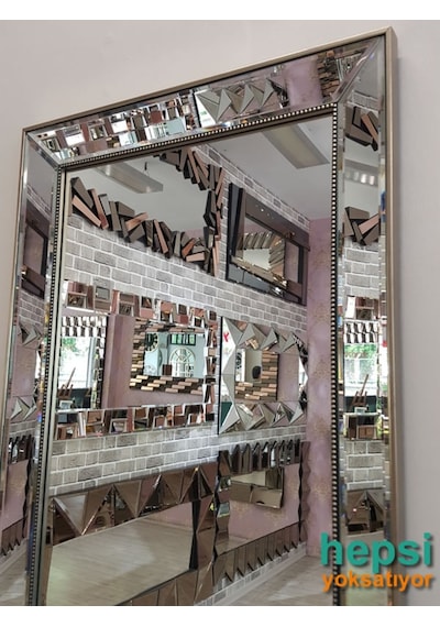 Ayna Çerçeveli Model Eskitme Gümüş Renk Boy Aynası Gümüş