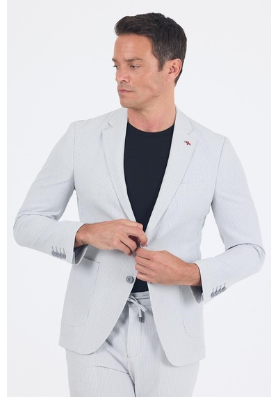 İmza Gri Gofreli Mono Yaka Esnek 6 Drop Slim Fit Classic Takım Elbise 1001250117 Gri