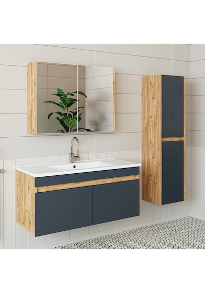 Roomart 'lavabolu' Atlantik - Antrasit Mdf 100 Cm Banyo Dolabı Atlantik Çam - Antrasit