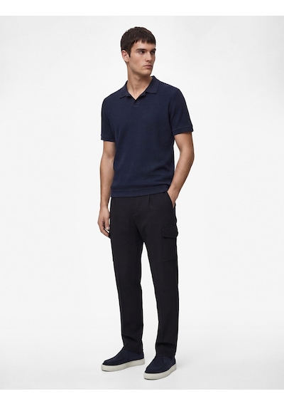 Koton Regular Fit Kısa Kollu Pamuklu Fitilli Polo Yaka Tişört Lacivert 6sam10069mk