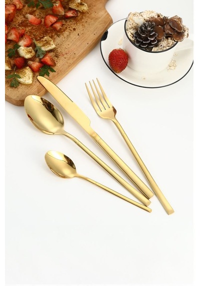 24 Parça 6 Kişilik Gold Çelik Yemek Kaşık Çatal Bıçak Set Cin739srx Altın