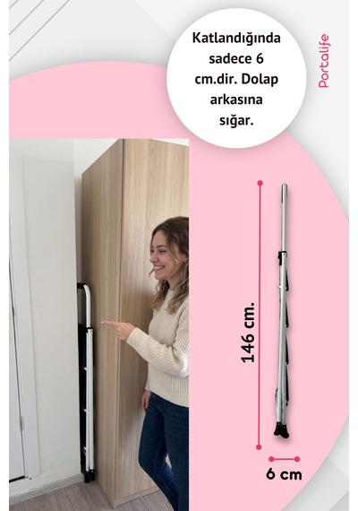 Portalife 4 Basamaklı Uzun Tutacaklı Çelik Şık Merdiven - Beyaz 150 Cm'ye Kadar