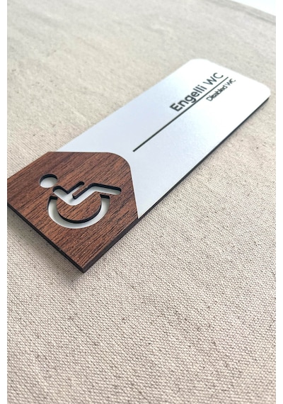 Engelli Wc Kapı Tabelası Mdf Tuvalet Yönlendirme Levhası 19x7 Cm Çift Katmanlı - Kl-egw-s7a