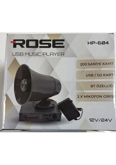 Rose Pazarcı Hoparlör + Anfi + Mikrofon Seti Kayıt-usb-bluetooth 12-24 Volt