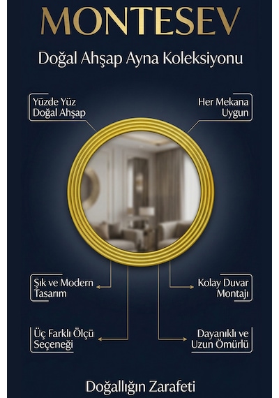 Zümrüt Gold Dekoratif Ayna Yuvarlak Işlemeli Duvar Aynası 43 Cm Altın