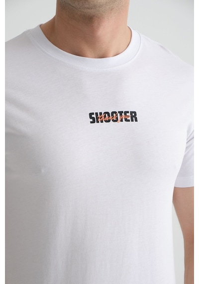 Shooter Sportwear Shooter Erkek T-shirt Minimal Baskılı Pamuklu Kumaş Standart Kalıp Beyaz
