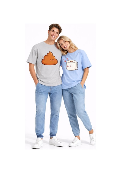 Nevermind Sevgili Kombini Eğlenceli Baskılı Çift Tişört Oversize Unisex Par Antrasit