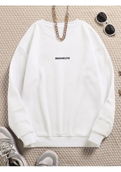 Startmore Beyaz Unisex Kadın/erkek Brooklyn Özel Renkli Oversize Bisiklet Yaka Pamuklu