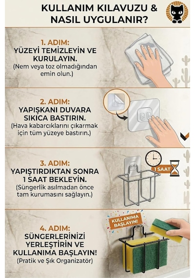 Yapışkanlı Bulaşık Süngeri Tutucu - Suya Dayanıklı Çok Amaçlı Siyah Mutfak Düzenleyici Diğer