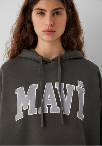 Mavi Logo Baskılı Kapüşonlu Haki Sweatshirt 1600361-71598 Yeşil