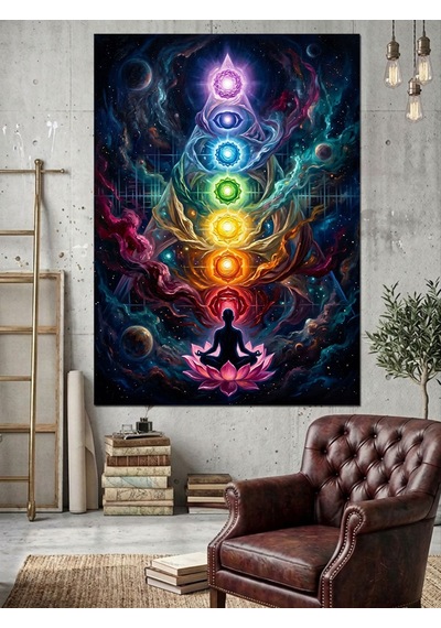 Yedi Çakra Meditasyon Enerji Tablosu Dekoratif Kanvas - Mdf Ahşap Tablo