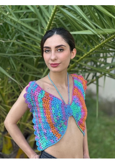 Gönülden Tasarım El Örgüsü Kelebek Crop Büstiyer Standart Beden Pembe
