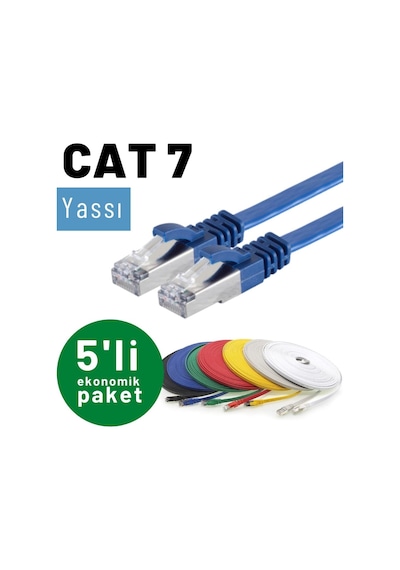 5 adet IRENIS CAT7 Kablo Yassı FTP LAN Kablosu, 50 cm Siyah