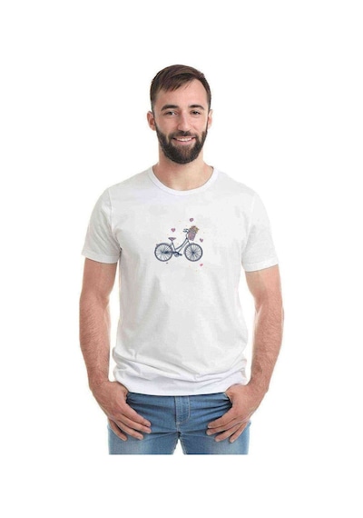 Bicycle Flower Basket Baskılı Beyaz Erkek Tshirt
