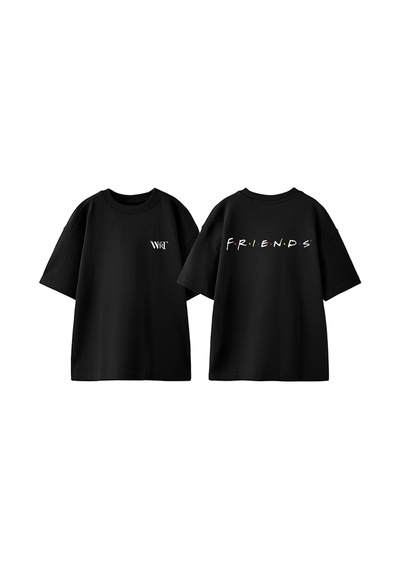 Thewert Friends Dizi 2 Tasarım Sırt Baskılı Pamuk Siyah Oversize T-shirt