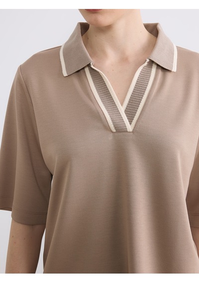 Lcw Everyday Kahverengi Polo Yaka Soft Touch Kadın Tişört