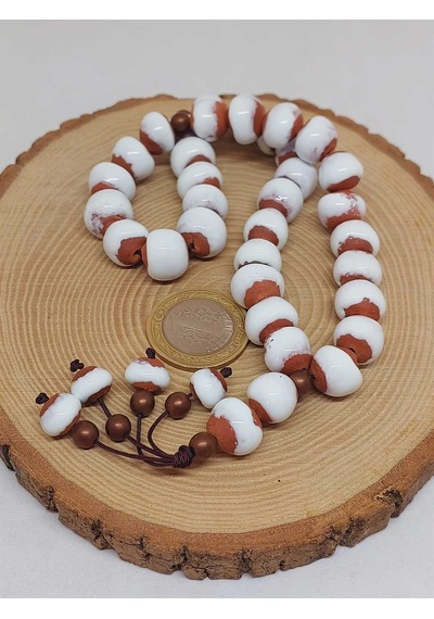 Yasamtohumu Anadolu Toprağı Serisi 33'lük Beyaz Renk Seramik Boncuk Tesbih 10-12mm 54146 Çok Renkli