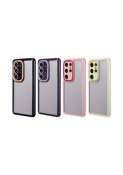 Zore Samsung Galaxy Uyumlu S23 Ultra Kılıf Kamera Korumalı Renkli Kenar Ve Çerçeve Tasarımlı Omsy Vitamin Kapak-mürdüm