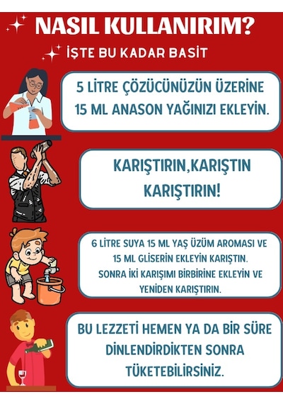 Sek Aroma Tekirdağ Seti Anason Yağı + Yaş Üzüm + Gliserin 3 x 15 ML - 5 L Uyumlu