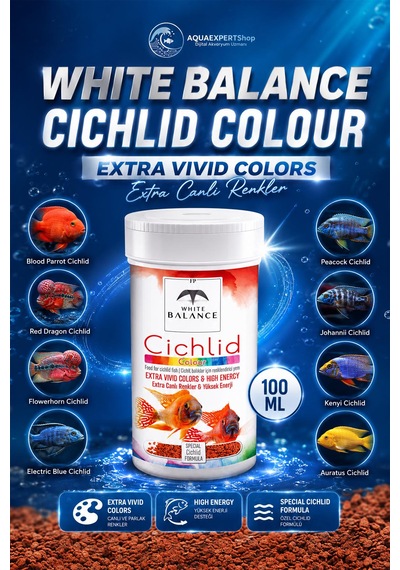 White Balance Cichlid Colour - Cichlid Balıkları İçin Özel Renk Canlandırcı Formül - Besleyici Ve Dengeli - 100 Ml